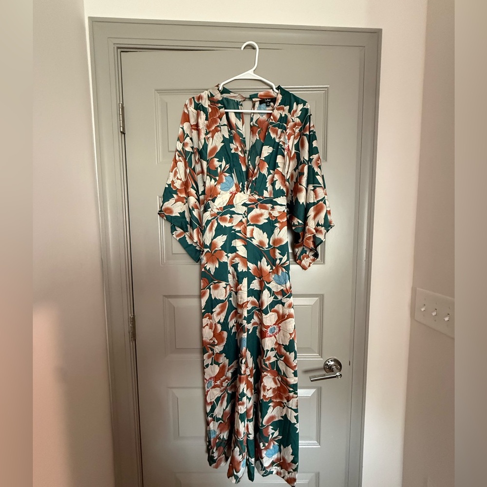 Lulu's Green Floral Wide Leg Jumpsuit